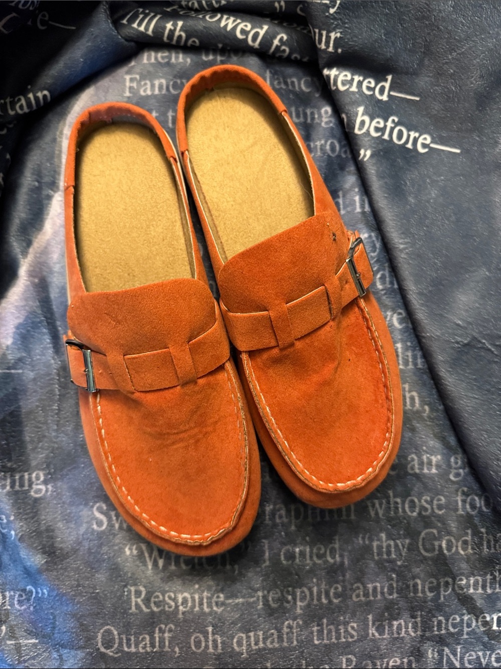 Women's Suede Slip-On Mules in Rust Orange